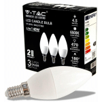 V-TAC - 217265 LED CEE 2021 F (A - G) E14 FORME DE FLAMME 4.50 W BLANC FROID (Ø X H) 39 MM X 102 MM 3 PC(S) C718272