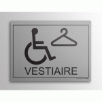 LOT DE 2 - PLAQUE GRAVÉE VESTIAIRE + PICTO PMR (FOND INOX)