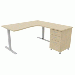 PACK BUREAU+CAISS IDEA ASYM. RET. À DROITE 160 CM CHÊNE/ALU - QUADRIFOGLIO