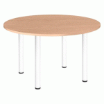 TABLE RONDE L 120 CM EXCELLENS PLATEAU CHÊNE CLAIR 4 PIEDS MÉTAL BLANC