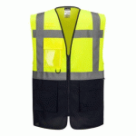 LOT DE 4 - PORTWEST ES076 ES1 ESSENTIAL GILET EXÉCUTIF CONTRASTÉ HAUTE VISIBILITÉ JAUNE/MARINE - TAILLE M