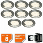 LOT DE 8 SPOT LED ENCASTRABLE COMPLÈTE RONDE FIXE ALU BROSSÉ BLANC NEUTRE EQ. 50W