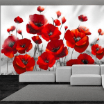 ARTGEIST - PAPIER PEINT COQUELICOTS AU CLAIR DE LUNE - 200 X 140 CM - BLANC ET ROUGE