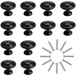 PETITES ECREVISSES - 12 PCS BOUTONS DE PORTE TIROIR ARMOIRE NOIR 30MM POIGNÉE DE MEUBLES EN ALLIAGE D'ALUMINIUM AVEC VIS