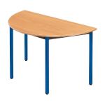 TABLE MODULAIRE DOMINO 1/2 ROND - L. 120 X P. 60 CM - PLATEAU HÊTRE - PIEDS BLEU