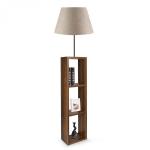 LAMPADAIRE COMBINÉ 3 ÉTAGÈRES ACCENSOLA TISSU BEIGE ET BOIS MARRON - BOIS CLAIR / BEIGE