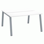 PÔLE DE 2 BUREAUX ECLA BLANC L 140 X P 60 CM PIÈTEMENT MÉTAL FINITION ALUMINIUM