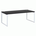 BUREAU DROIT L 200 X P 90 CM PLATEAU NOIR ÉBÈNE PIÈTEMENT ACIER BLANC SHINY