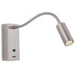 FIRSTLIGHT CLIFTON LAMPE DE LECTURE MURALE LED FLEXI ET USB EN ACIER BROSSÉ