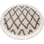 TAPIS BERBER BENI CERCLE CRÈME FRANGES BERBÈRE MAROCAIN SHAGGY BEIGE CERCLE 160 CM