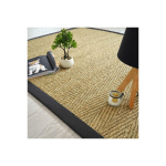 DÉCOWEB - TAPIS JONC DE MER - ASSAM CHEVRON - GANSE COTON NOIRE - 80 X 150 CM