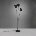 REALITY LEUCHTEN LAMPADAIRE TOMMY, NOIR/OR, HAUTEUR 150 CM, 3 LAMPES. TISSU