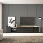 SKRAUT HOME - MEUBLE TV EFFET BOIS NOIR ET CHÊNE 309X35X61CM AVEC PIEDS