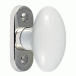 BOUTON DE FENÊTRE OVALE EN PORCELAINE SUR PLATINE MODERNE NICKELÉE MÉRIGOUS