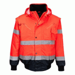 PORTWEST C465 BLOUSON BOMBER 3-EN-1 HAUTE VISIBILITÉ BICOLORE ROUGE/MARINE - TAILLE XL