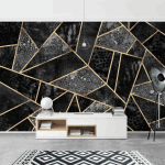 PAPIER PEINT INTISSÉ - GRAY TRIANGLES GOLD - MURAL FORMAT PAYSAGE DIMENSION HXL: 255CM X 384CM