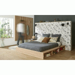 PACK LIT GALION + MATELAS  BOIS NATUREL 140X190 CM