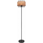 LAMPADAIRE LAMPADAIRE MÉTAL BAMBOU LAMPADAIRE NOIR LAMPE LATÉRALE CHAMBRE AVEC INTERRUPTEUR À PIED, MÉTAL GRILLE BOIS ROND, 1X E27, DXH 30X151 CM