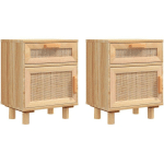 TABLES DE CHEVET 2 PCS MARRON BOIS PIN MASSIF ET ROTIN NATUREL