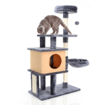 FUDAJO ARBRE À CHAT GRIS FONCÉ HAUTEUR 112 CM GRIFFOIR ESCALADE ABRI NICHE ANIMAL DOMESTIQUE JEUX - GRAU