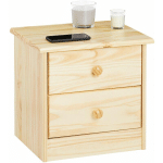 TABLE DE CHEVET RONDO AVEC 2 TIROIRS, TABLE DE NUIT EN PIN MASSIF, CHEVET EN BOIS VERNIS NATUREL - NATUREL