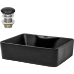 ML-DESIGN LAVABO EN CÉRAMIQUE NOIR MAT, 49X36,5X14 CM, AVEC GARNITURE DE VIDAGE 1 1/4 UNIVERSELLE, COINS ARRONDIS, VASQUE Á POSER MODERNE, ÉVIER