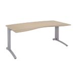 BUREAU  MANAGERCOURBE BIOSPACE 2 - L. 180 X P. 90 CM - PLATEAU 'CHÊNE' - PIEDS L'ALUMINIUM' - EMBASES 'BLANCHES'.