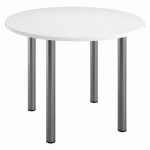 TABLE RONDE L 100 CM EXCELLENS PLATEAU BLANC 4 PIEDS MÉTAL ALUMINIUM