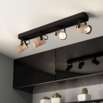 EGLO SPOT POUR PLAFOND CAYUCA, NOIR/DÉCOR BOIS, À QUATRE LAMPES