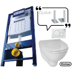 BÂTI-SUPPORT EN APPLIQUE + CUVETTE WC COURTE + ABATTANT ET PLAQUE DE COMMANDE SANS JEU DE PIEDS AUTOPORTANT - GEBERIT - PROMO4