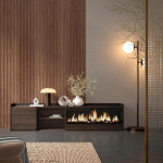 SKRAUT HOME - MEUBLE TV EFFET BOIS DE CHÊNE ET NOIR 212X35X50CM CHEMINÉE EFFET FEU