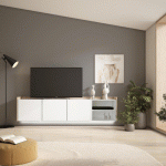 SKRAUT HOME - MEUBLE TV EFFET BOIS BLANC ET CHÊNE 207X35X50CM SUSPENDU