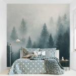 PAPIER PEINT INTISSÉ - CONIFEROUS FOREST IN FOG - MURAL CARRÉ DIMENSION HXL: 240CM X 240CM