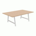 TABLE DE RÉUNION SYNERGY L 200 X P 120 X H 74 CM PIED MÉTAL BLANC PLATEAU CHÊNE CLAIR