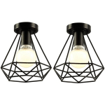 PLAFONNIER EN FORME DIAMANT FER SUSPENSION DE PLAFOND INDUSTRIEL MODERNE E27 POUR CHAMBRE SALON BAR CAFÉ - 2 PCS NOIR - NOIR