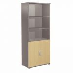 MEUBLE HAUT ACTIVITY 2 PORTES BASSES - H. 180 X L. 80 X P. 45 CM - CORPS ANTHRACITE - COLORIS DES PORTES : POIRIER.
