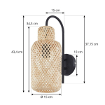 LINDBY APPLIQUE MURALE VENORA, HAUTEUR 43 CM, NOIR, BOIS, BAMBOU