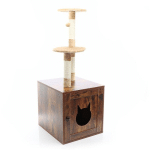 ARBRE À CHAT DESIGN EN BOIS AVEC BOÎTE BRUN VINTAGE MEUBLE DE GRATTAGE POLYVALENT ET LITIÈRE - BRAUN - FUDAJO