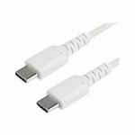 STARTECH.COM 1M USB C CHARGING CABLE, DURABLE FAST CHARGE & SYNC USB 2.0 TYPE C TO USB C LAPTOP CHARGER CORD, TPE JACKET ARAMID FIBER M/M 60W WHITE, SAMSUNG S10, S20 IPAD PRO MS SURFACE - HEAVY DUTY AND RUGGED (RUSB2CC1MW) - CÂBLE USB DE TYPE-C - USB-C P