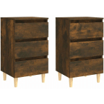 TABLES DE CHEVET ET PIEDS EN BOIS 2 PCS CHÊNE FUMÉ 40X35X69 CM