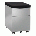 CAISSON MOBILE MÉTAL 2 TIROIRS ALUMINIUM AVEC COUSSIN NOIR