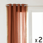 LOT DE 2 RIDEAUX À ŒILLETS EN COTON TERRACOTTA ET FRANGE DE JUTE 140 X 260 CM ATMOSPHERA ORANGE