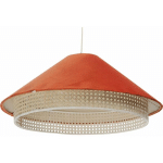 BPS KONCEPT - SUSPENSION EXTÉRIEUR EN TISSU VELOURS ROUGE ORANGÉ AVEC ROTIN NATUREL, INTÉRIEUR CRÈME - ROUGE ORANGÉ, CRÈME - ROUGE ORANGÉ, CRÈME