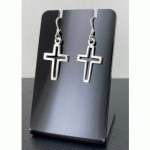 PAIRE DE BOUCLES D'OREILLES CROIX CATHOLIQUE EN ARGENT 92.5