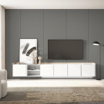 SKRAUT HOME - MEUBLE TV EFFET BOIS BLANC ET CHÊNE 309X35X50CM SUSPENDU