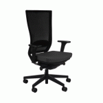 FAUTEUIL DE BUREAU ERGONOMIQUE MARTI, TISSU ET MAILLE, AVEC ACCOUDOIRS 3D, MÉCANISME SYNCHRONE, PIEDS NOIRS - GRIS FONCÉ