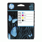 PACK HP 912 1 NOIRE + 3 CARTOUCHES COULEURS POUR IMPRIMANTE JET D