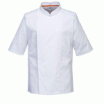 PORTWEST C746 VESTE DE CUISINE MANCHES COURTES STRETCH MESH AIR PRO BLANC - TAILLE S