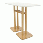 TABLE HAUTE WOODY L.150 X H.110 X P.75 CM PIÈTEMENT BOIS MASSIF PLATEAU BLANC