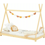 LIT TIPI ELIN LIT ENFANT SIMPLE EN BOIS TYPE MONTESSORI, 90 X 200 CM, EN PIN MASSIF À LA FINITION NATURELLE - NATUREL